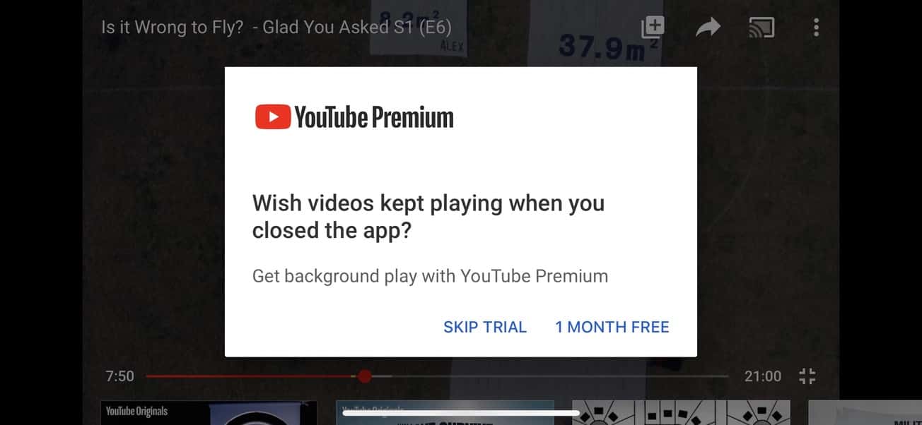 YouTube signup popup