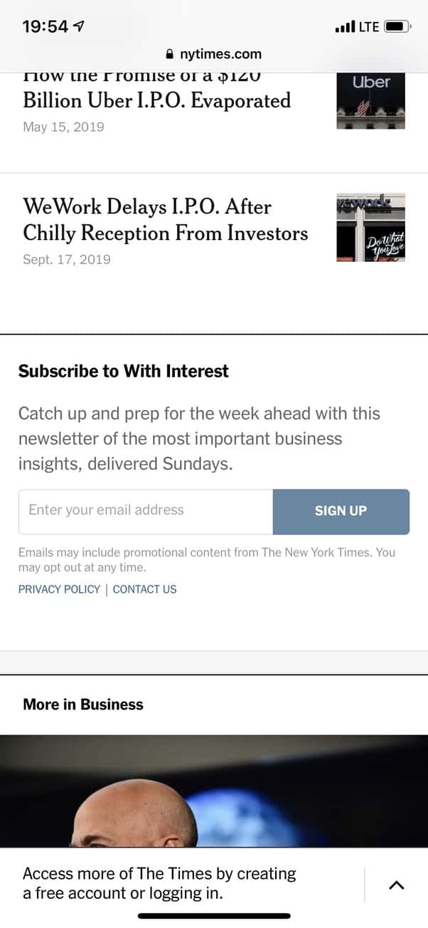 New York Times popup